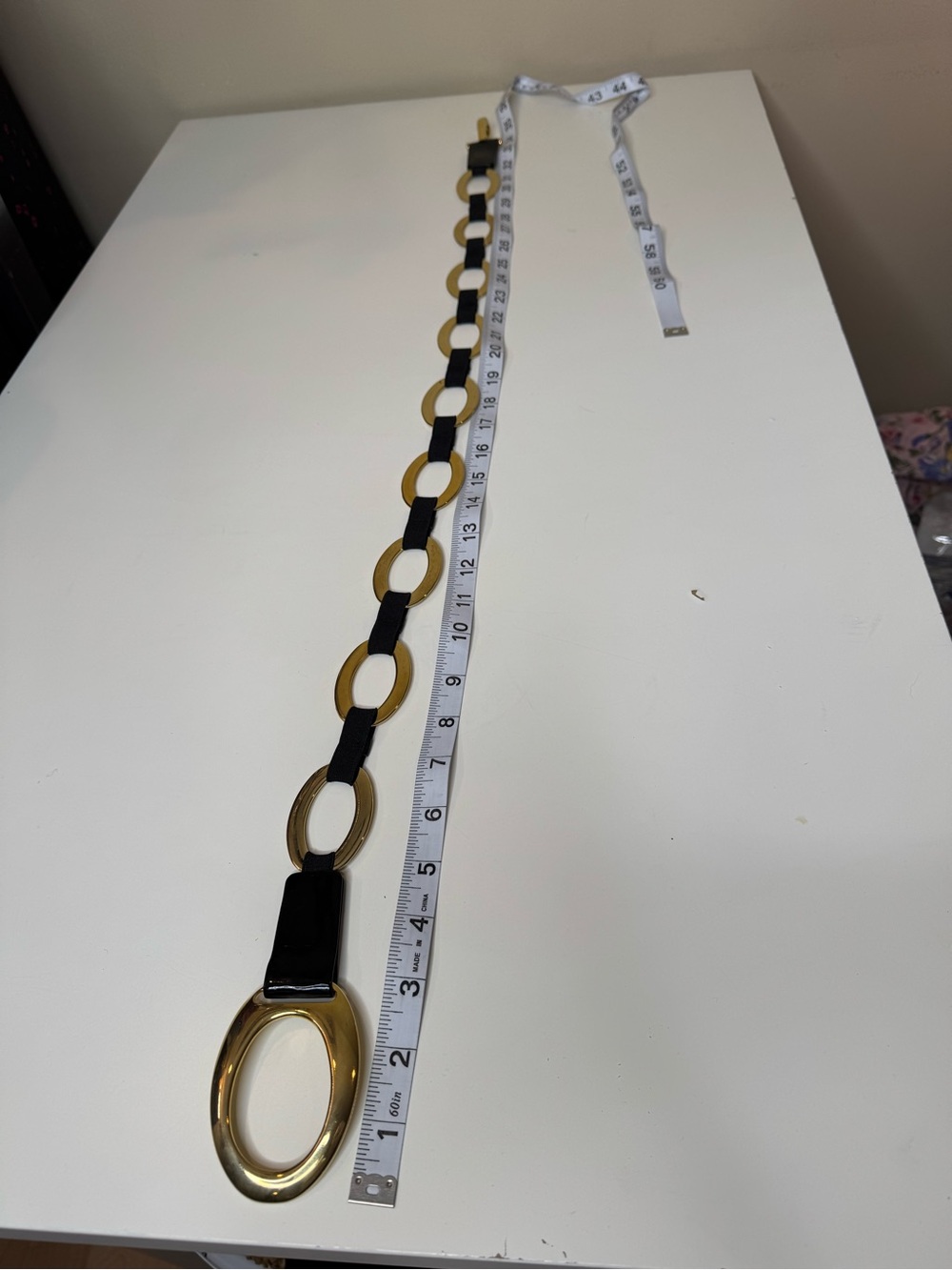 SUZI ROHER Gold Link Statement Belt Black Elastic Stretch Belt - Picture 8 of 9